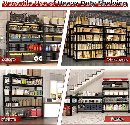 35.5" W x 16" D x 71" H Adjustable Garage Storage Shelves - 5-Shelf Heavy Duty Shelving Unit, Metal Utility Storage Organizer Racks for Warehouse Pantry Closet Kitchen, Black