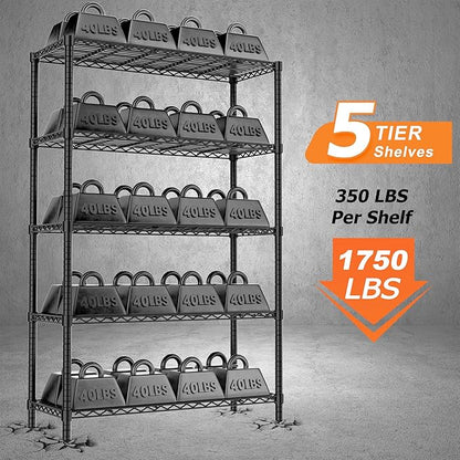 Storage Shelves Heavy Duty, 3 PCS 36" L x 14" W x 72" H Garage Wire Shelving Unit Loads 1750LBS, 5-Tier Adjustable Metal Industrial Utility Shelf Rack for Kitchen, Laundry Room, Warehouse, Basement
