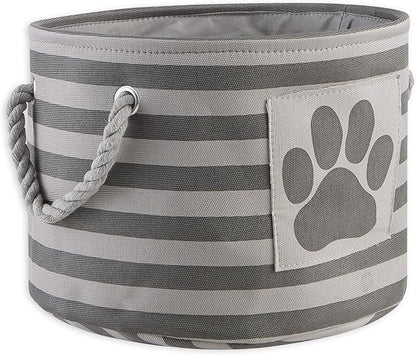 Bone Dry Pet Storage Collection Striped Paw Patch Bin, Small Round, Grayz, Medium Breeds