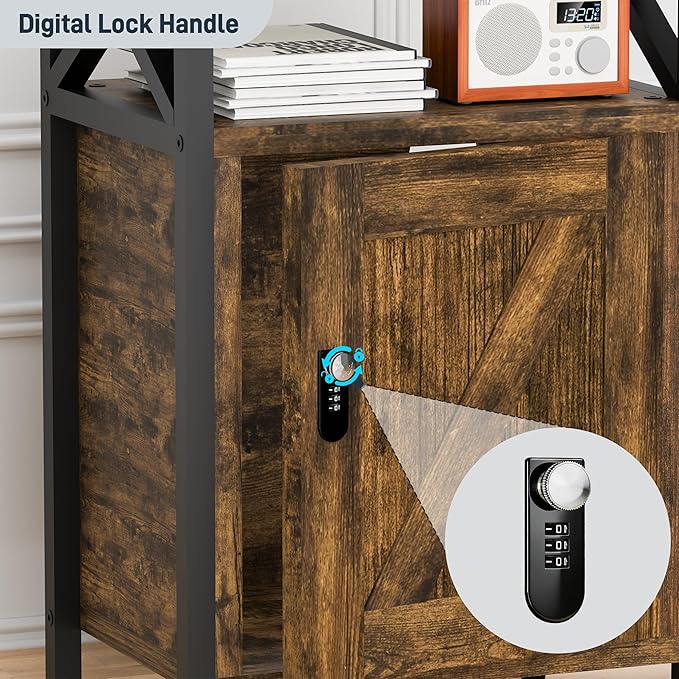 Night Stand with Locking Drawer, Bedside Table with Drawers, Wooden Bed Side Table with Storage Cabinet, Nightstand with Door, End Night Table for Bedroom, Dorm, Office, Rustic Brown