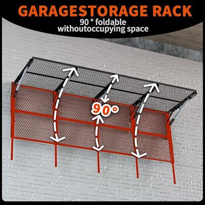 Heavy Duty Foldable Garage Storage Shelves Wall Mounted Metal Rack Unit Organizer with Removable Edge Barriers, Adjustable System for Corner Wall Use, 69.96 Inch Long 24.45 Inch Large