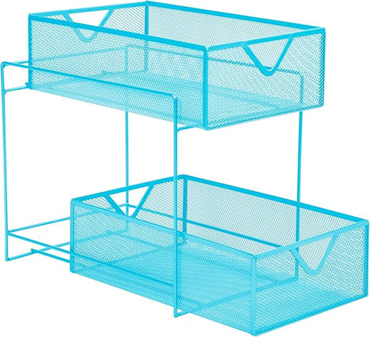 Mind Reader Accessory Organizer, Supply Storage, Makeup, Crafts, Office, Kitchen, Metal Mesh, 8.25"L x 12.5"W x 12.5"H, Blue