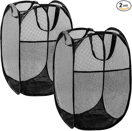 DUCOO Pop Up Hamper, 2 PCS Mesh Pop Up Laundry Hamper, Foldable Mesh Laundry Basket with Space-Saving Design for Home, Dorm, Travel & Storage - Black