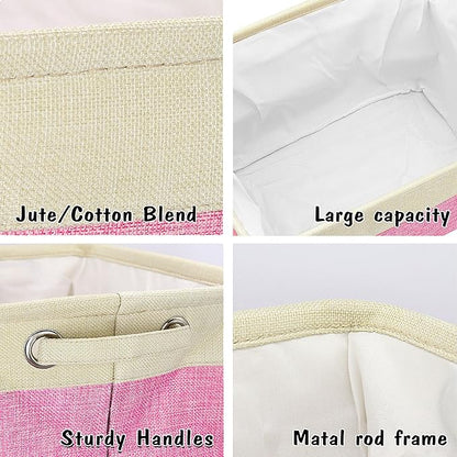 PET ARTIST Dog Toy Basket, Collapsible Dog Toy Bin Box with Comfortable Handles, Large Pet Toy Storage Organizer for Accessories, Toys, Coat & Clothing, Blanket & Leash, Pink, 15"x11"x9"