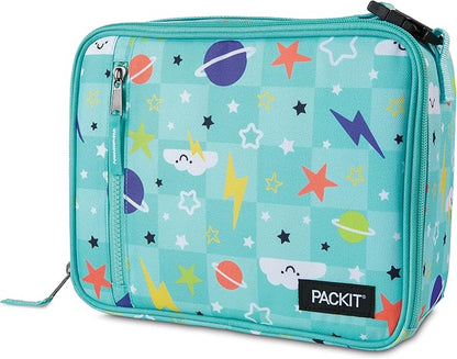 PackIt® Freezable Classic Lunch Box, Happy Clouds, Built with EcoFreeze® Technology, Fully Freezable, Collapsible, Reusable, With Zip Front Pocket and Buckle Handle, Designed for Fresh Lunch On the Go
