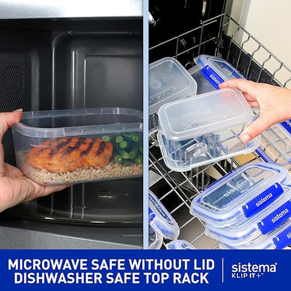 Sistema KLIP IT PLUS Leakproof Food Storage Containers 2.2 L, 1 L, 400 ml Airtight & Stackable Meal Prep Containers with Lids School Lunch Boxes & Snack Boxes 6 Count