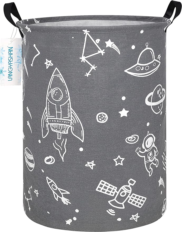 LANGYASHAN Storage Bin, Canvas Fabric Collapsible Organizer Basket for Laundry Hamper,Toy Bins,Gift Baskets, Bedroom, Clothes,Baby Nursery (Space Universe)