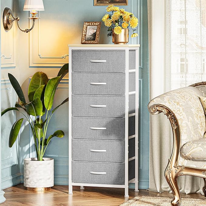 Huuger Tall Dresser for Bedroom, 7 Drawer Dresser & Chests of Drawers, Fabric Drawer for Closet, Bedroom, Night Stand, Metal Frame, Storage Tower with Fabric Bins, Grey