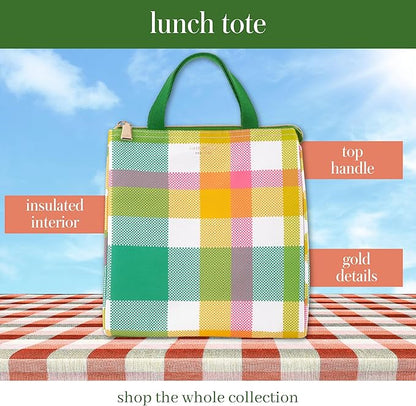kate spade new york Portable Soft Cooler Lunch Bag, Thermal Tote with Insulated Interior Lining and Storage Pocket, Lunch Tote for Women, Spring Plaid