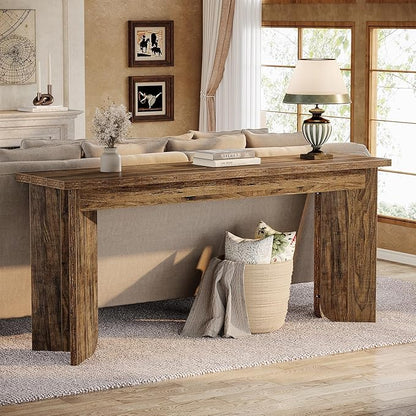 Tribesigns 70.9-Inch Sofa Console Table, Wooden Extra Long Entryway Table with Widened Tabletop, Farmhouse Console Behind Couch with Sturdy Double Pedestal for Hallway, Living Room, Rustic Brown