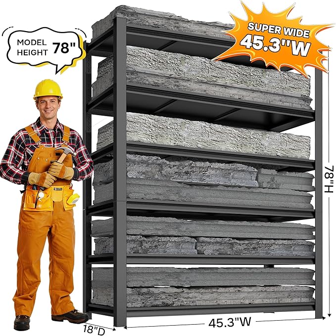 45.3" W 6 Tier Industrial Shelving, 3000LBS Capacity Heavy Duty Garage Storage Rack, Tall Adjustable Metal Shelves for Warehouse, Garage Organization, 45.3" W x 18" D x 78" H