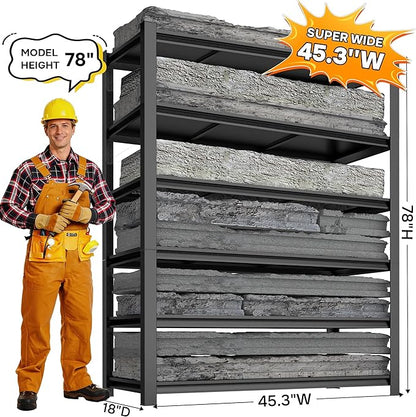 45.3" W 6 Tier Industrial Shelving, 3000LBS Capacity Heavy Duty Garage Storage Rack, Tall Adjustable Metal Shelves for Warehouse, Garage Organization, 45.3" W x 18" D x 78" H
