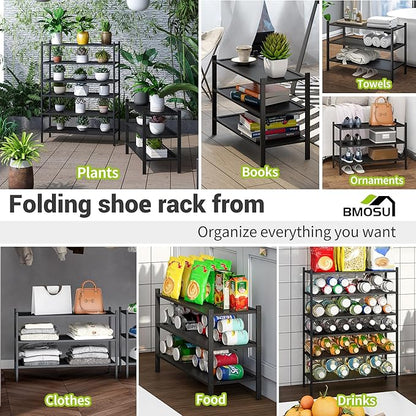BMOSU 3-Tier Bamboo Shoe Rack Premium Stackable Shoe Shelf Storage Organizer for Hallway Closet Living Room Entryway Organizer(Black)