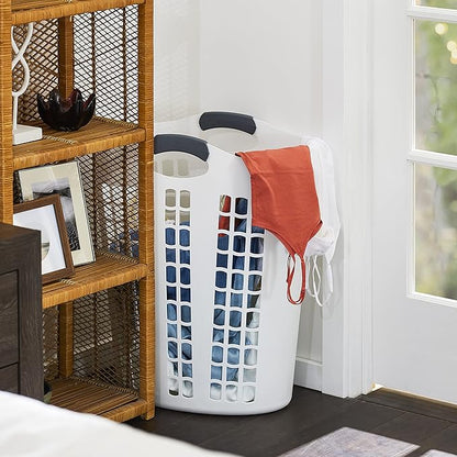 Gracious Living Easy Carry Flex Hamper, Large 87.5 Liter Lightweight Plastic Ventilated Laundry Basket Clothes Bin with Handles, White (4 Pack)
