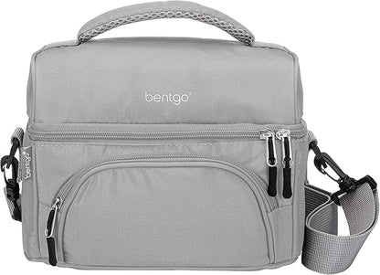 Bentgo Deluxe Lunch Bag - Durable and Insulated Lunch Tote with Zippered Outer Pocket, Internal Mesh Pocket, Padded & Adjustable Straps, & 2-Way Zippers - Fits Most Lunch Boxes (Gray)