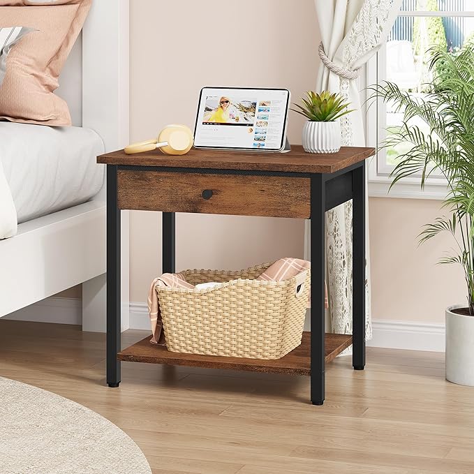 Printer Stand with Storage Drawer, 2-Tier Under Desk Printer Table, Shelf for Home Office, Living Room, Bedroom, Bathroom,Brown