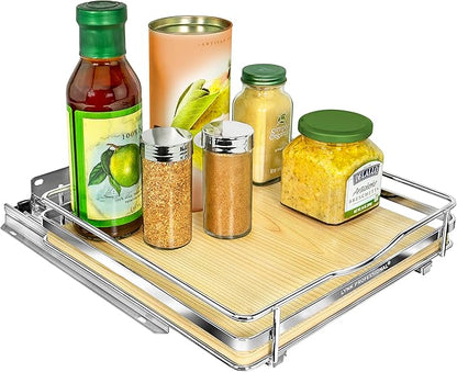LYNK PROFESSIONAL® Élite™ Pull Out Spice Rack Organizer for Inside Kitchen Cabinets - 10-3/8 inch Wide - Slide Out Drawer – Wood/Chrome Sliding Spice Organization for cabinet - Spice Racks - 1 Tier