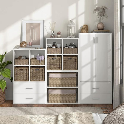 Homes: Inside + Out Apexa 2-Tier Cube Storage Organizer Shelves, Stackable Wood Bookcase Fits Cubby Bins for Organization, Dorm Teen Room Decor & Home Office, White