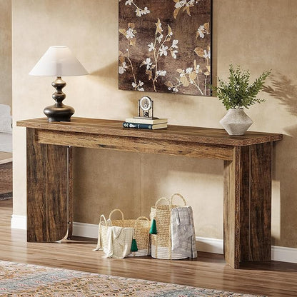 Tribesigns 70.9-Inch Sofa Console Table, Wooden Extra Long Entryway Table with Widened Tabletop, Farmhouse Console Behind Couch with Sturdy Double Pedestal for Hallway, Living Room, Rustic Brown