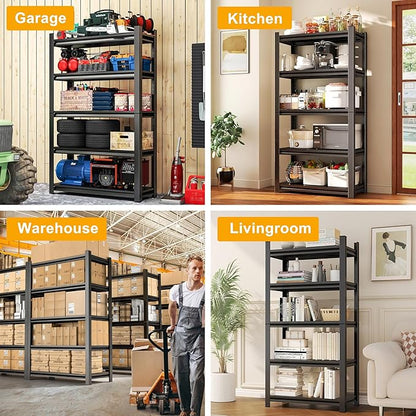 77" H*18" D Garage Storage Shelves, 6-Tier Metal Shelving Unit Heavy Duty Adjustable, 3600lbs Capacity, Storage Rack Organizer for Garage, Basement, Pantry & Warehouse, Black, 35.4" Wx17.7 Dx77.4 H