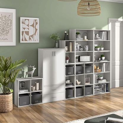 Homes: Inside + Out Apexa 6-Cube Storage Organizer Shelves, Stackable Wood Bookcase Fits Cubby Bins for Organization, Dorm Teen Room Decor & Home Office, White