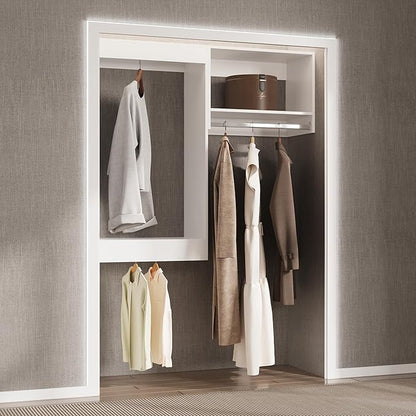 Modular Closet System, 52" Wide Closet Organizer System with Hanging, Wood Tower Closet Storage for Walk In Closets, Wall Mounted Wardrobe Organizer Kit System, Bedroom, White