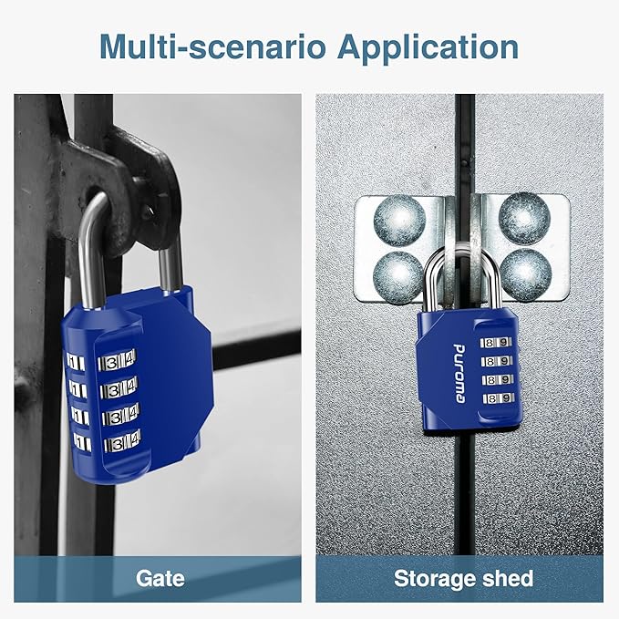 Puroma 2 Pack Combination Lock for Locker 4 Digit Outdoor Waterproof Padlock for School, Gym, Sports, Fence, Toolbox, Gate, Case, Outdoor, Hasp Storage (Blue)