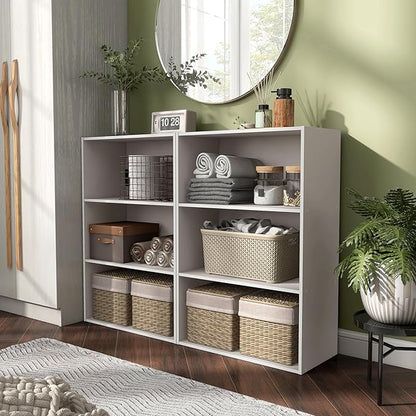 Homes: Inside + Out Apexa 3-Tier Cube Storage Organizer Shelves, Stackable Wood Bookcase Fits Cubby Bins for Organization, Dorm Teen Room Decor & Home Office, Taupe Grey