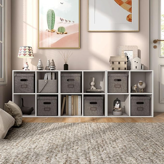 Homes: Inside + Out Apexa 4-Cube Storage Organizer Shelves, Stackable Wood Bookcase Fits Cubby Bins for Organization, Dorm Teen Room Decor & Home Office, Taupe Grey
