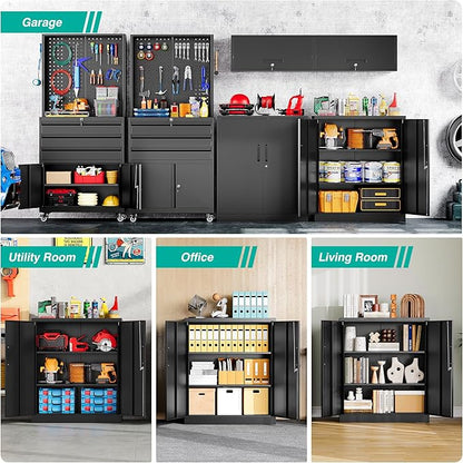 SISESOL Metal Storage Cabinet Locked Steel Cabinet with 2 Adjustable Shelves,Office Cabinet Locking Tool Cabinets,Kitchen Storage Cabinets Metal Locker Small Counter Height Storage Cupboard 36" H