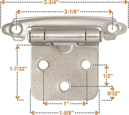 DecoBasics Cabinet Hinges Brushed Nickel for Kitchen Cabinets Doors (2 Pair -4 Pcs) -1/2" Overlay (Variable) -Self Closing Kitchen Cabinet Hinges Flush Mount w/Silicon Bumpers & Hardware Screws…