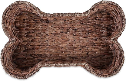 Bone Dry Pet Storage Collection, Bone Shape Hyacinth Toy Basket, Dark Brown, Small