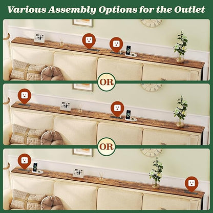 SUPERJARE 51.2 Inch Sofa Table with Power Outlet and USB-C Port, 5.9 Inch Narrow Console Table, Entryway Hallway Couch Table with Storage, Behind Sofa, Small Spaces, Living Room, Rusitc Brown