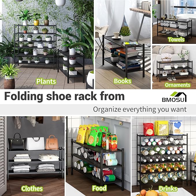 BMOSU 3-Tier Bamboo Extended Shoe Rack Premium Stackable Shoe Shelf Storage Organizer for Hallway Closet Living Room Entryway Organizer(Black)