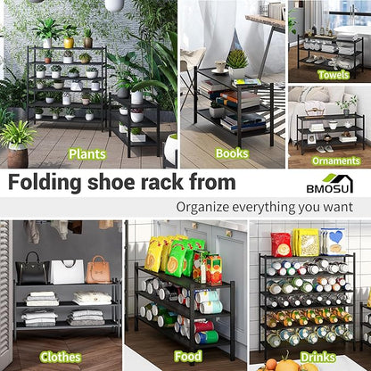 BMOSU 3-Tier Bamboo Extended Shoe Rack Premium Stackable Shoe Shelf Storage Organizer for Hallway Closet Living Room Entryway Organizer(Black)