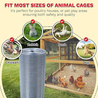 Hardware Cloth,1/4inch 24inx50ft 23 Gauge,Double-Layer Hot-Dip Galvanizing After Welding,Chicken Wire Fence Wire Mesh Fence Poultry Netting Garden Fence Tree Guard Rolls