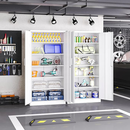 Metal Garage Storage Cabinet, 72" Tall White Tool Cabinet with Lockable Doors and 5 Adjustbale Shelves for Garage,HomeOffice