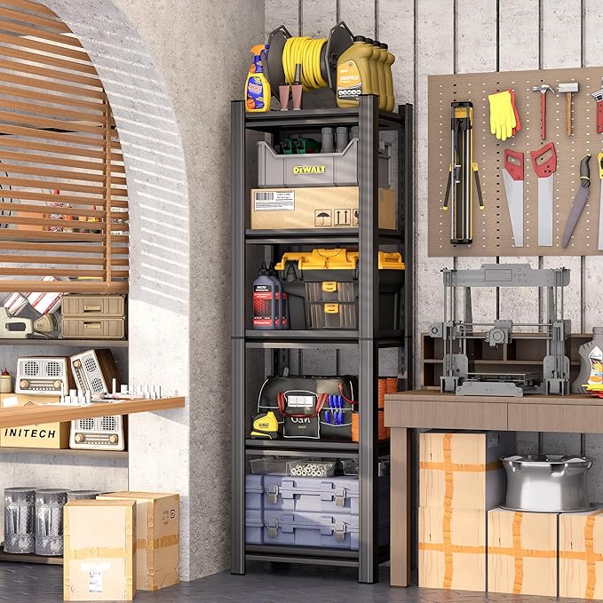Garage Rack Units, Heavy-Duty Adjustable Storage Racks, Metal Shelves, Industrial Racks, Suitable for Heavy Tools and Equipment, Ideal for Garages and Basements（5-Tier 63" Hx19.7 Wx13.8 D