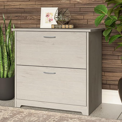 Bush Home Cabot 2 Drawer Lateral File Cabinet in Linen White Oak, Home Office Chest for Letter, Legal, and A4-size Document Storage