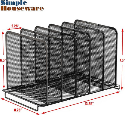 Simple Houseware 5 Section Upright File Sorter Organizer, Black - 2 Pack
