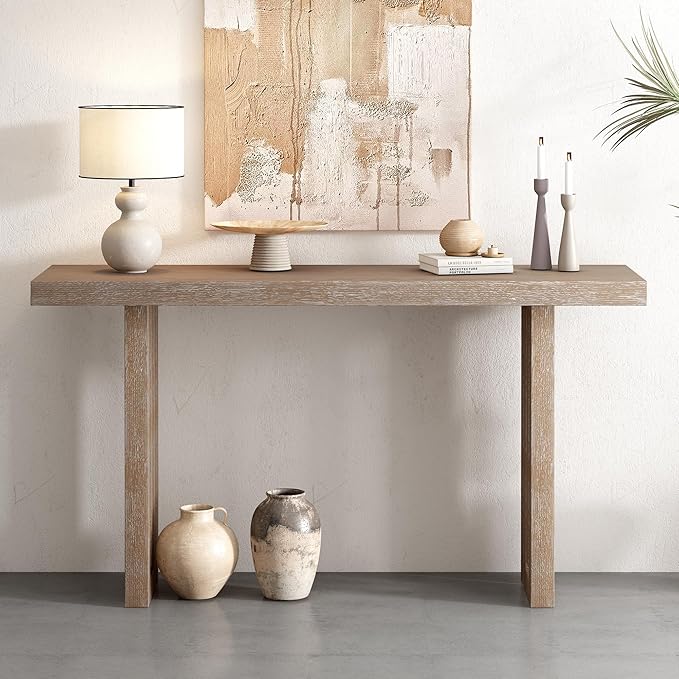 Uniquely Designed Oak Veneer Console Table, Modern Long Sofa Side Table with Distinctive Side Shapes, Suitable for Entryway, Hallway, Living Room, Foyer, Corridor,Easy Assembly (Natural-41RT)