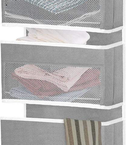 Sturdiness Over The Door Organizer, 6 Tiers Anti Tilt Hanging Behind Door Storage, Heavy-Duty Reinforced Mesh Rack Holds 44lb for Bathroom,Pantry, Nursery,Closet, Shoes, Towels,Grey