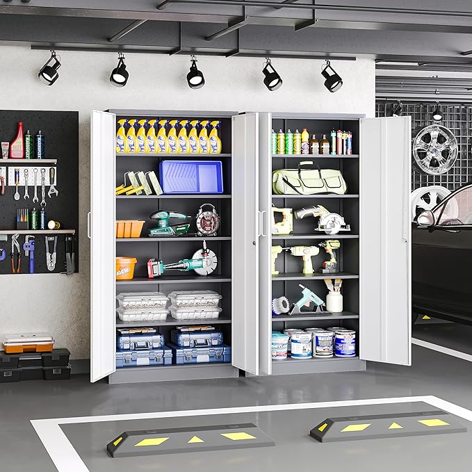 Metal File Cabinet,Locking Storage Cabinet with 2 Doors and 5 Adjustbale Shelves,Steel Tool Cabinet for Garage,Basement,Home Office