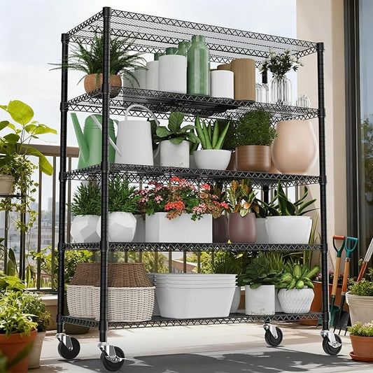 3300LBS 53.1" W 5 Tiers Shelf Steel Storage Shelving Utility Shelving Unit Steel Organizer Wire Rack for Home,Kitchen,Office,Garage Black 23.6" D x 53.1" W x 73.6" H