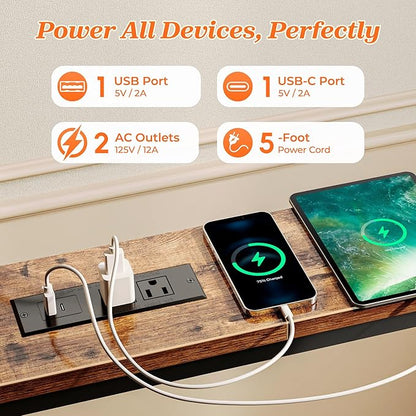 SUPERJARE 79 Inch Sofa Table with 2 Power Outlets and USB-C Ports, 5.9 Inch Narrow Console Table with Storage, Long Entryway Hallway Couch Table Behind Sofa, Small Spaces, Living Room, Rustic Brown