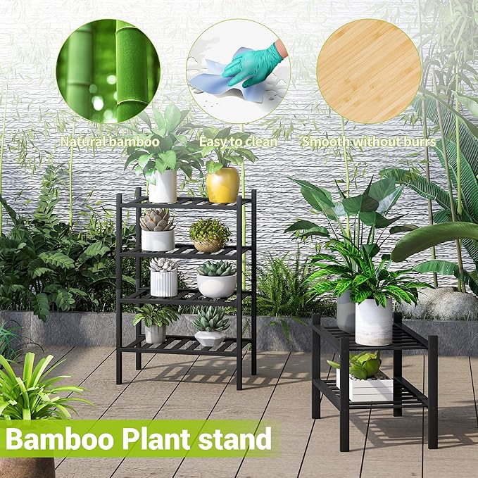 BMOSU 4-Tier Bamboo Small Shoe Rack Premium Stackable Shoe Shelf Storage Organizer for Hallway Closet Living Room Entryway Organizer (Black Bamboo)