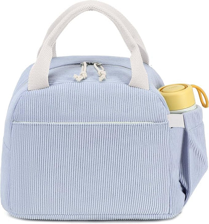 Bluboon Lunch Bag for Women Men Cute Corduroy Lunch Tote Bags Reusable Insulated Lunch Box Large Capacity Reusable Insulated Cooler for Work Picnic or Travel