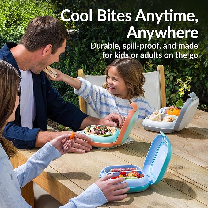 Bentgo Chill Mini Leak-Proof Lunch Box – Built-In Ice Pack Keeps Food Cold, 2.7-Cup Capacity for Snacks or a Sandwich, 3 or 4 Compartments, PFAS & BPA-Free, Ideal for Adults & Kids 3+ (Tide Blues)