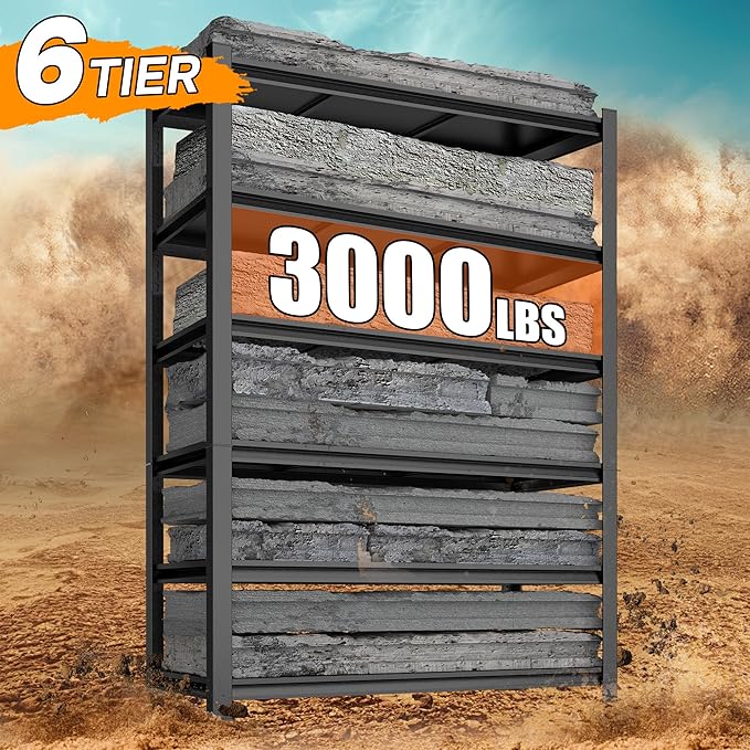 45.3" W 6 Tier Industrial Shelving, 3000LBS Capacity Heavy Duty Garage Storage Rack, Tall Adjustable Metal Shelves for Warehouse, Garage Organization, 45.3" W x 18" D x 78" H