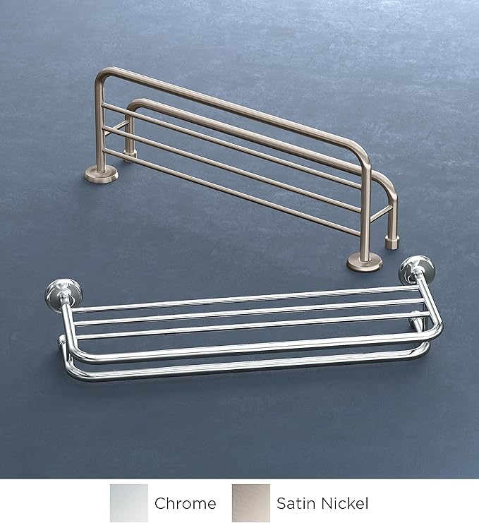 Gatco 5378 Designer II Bathroom Spa Towel Rack, 24", Satin Nickel | Wall Mounted Stainless Steel 26.50" W X 5.68" H X 10" D Towel Holder Rack with Towel Bar for Bathroom
